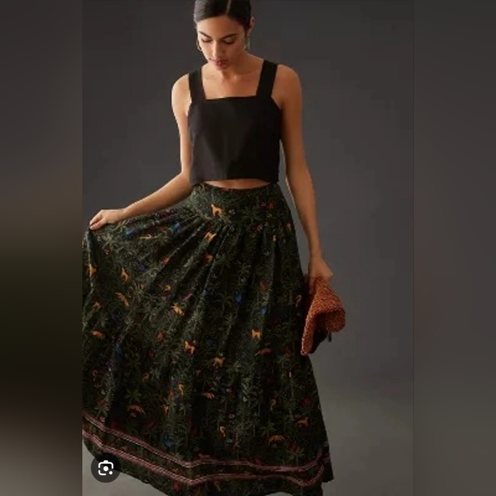 FARM Rio Black Maxi Skirt with Multicolor Floral & Animal Print